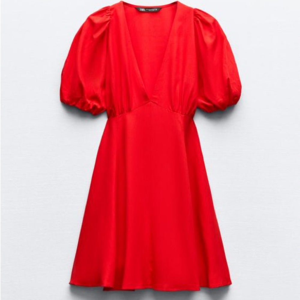Zara Red Puff Sleeve Mini Sundress